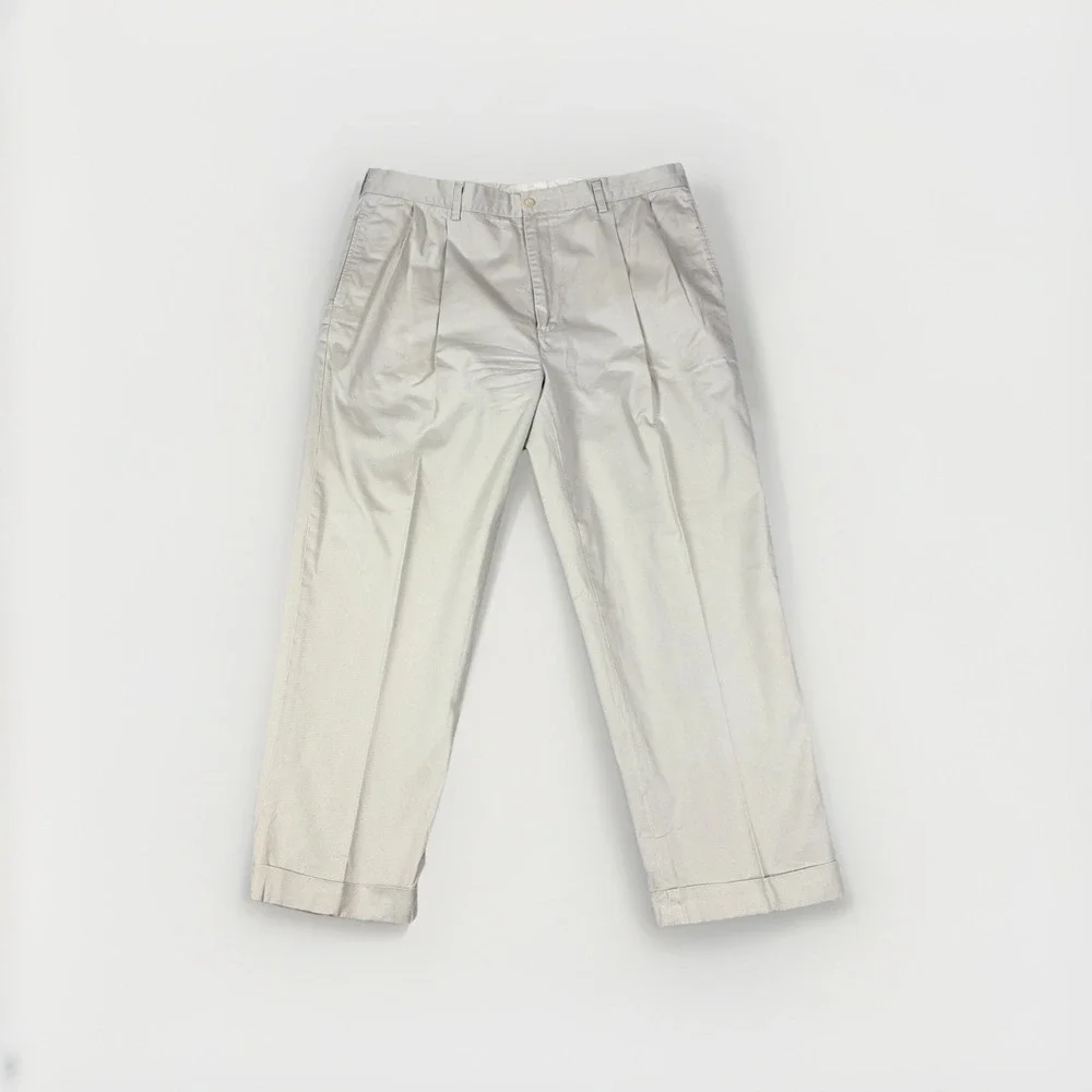 Polo Ralph Lauren Chino Pants‎ Mens 40/29 Beige Pleated Cuffed Cotton Twill